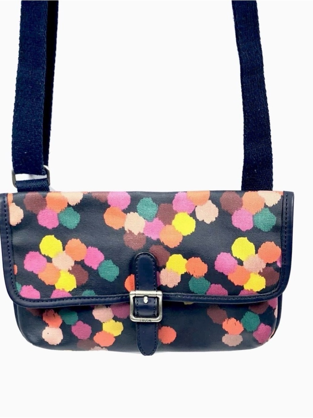 Fossil Navy Crossbody with Multicolor Dot Print